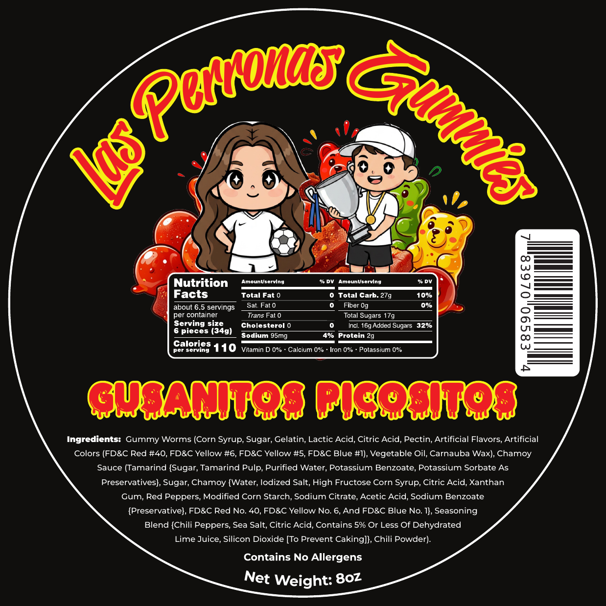 Gusanitos Picositos chamoy gummy worms tub label