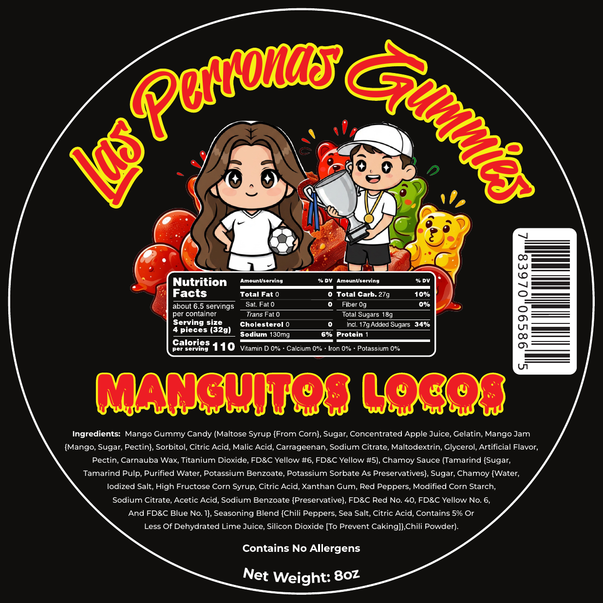 Manguitos Locos — Mango gummies drowned in chamoy